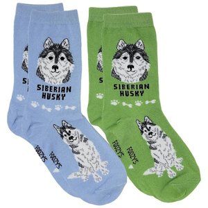 Siberian Husky Spitz Socks 2 Pairs Women's Foozys Canine Dog Puppy Breed Rescue